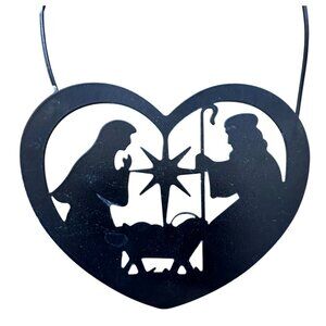 Christmas Nativity Scene Ornament Heart Silhouette Baby Jesus Holy  Black Metal